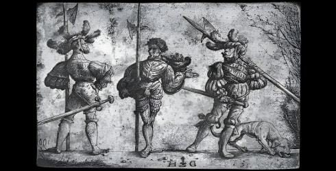 Old acid etched 1500's illustration of german troops