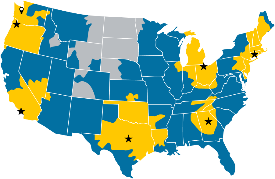 OLM Shipping map with ware house and pick up locations